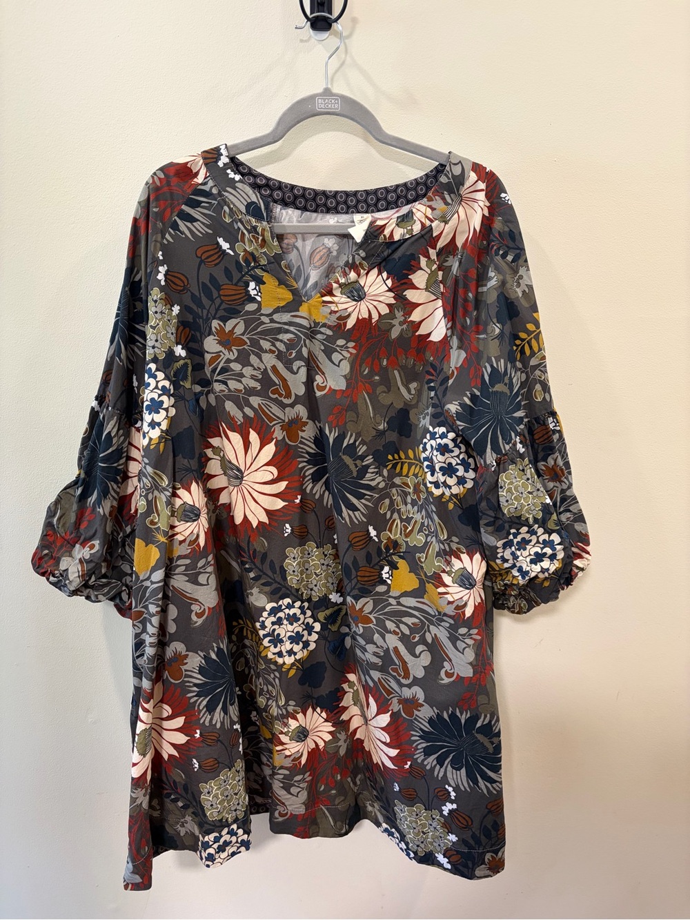 Uncle Frank Gray Floral V-Neck Dress with Multi-Color Blooms